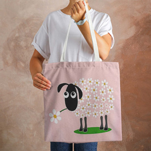 <span class=keywords><strong>Sac</strong></span> fourre-tout en toile imprimé mouton et fleurs, sacs de shopping tendance, <span class=keywords><strong>sac</strong></span> à <span class=keywords><strong>bandoulière</strong></span> de voyage pour femmes, adapté aux courses quotidiennes - Product Image 1