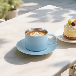 Tasses à espresso et soucoupes antirouille à double paroi en acier inoxydable - Product Image 2