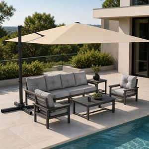 Sombrilla de Patio Cantilever de 10' x 10' con Base Incluida, Sombrilla Cuadrada Grande de Aluminio para Exteriores con Rotación de 360 Grados - Product Image 6