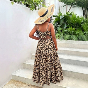 Abito lungo con stampa leopardata e fiocco sul retro per ragazze adolescenti, <span class=keywords><strong>vestito</strong></span> estivo alla moda per bambine - Product Image 2