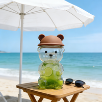 Gobelet en plastique transparent en forme d'ours mignon avec paille et couvercle en forme de bonnet tricoté, bouteille d'eau amusante et originale pour enfants et adultes