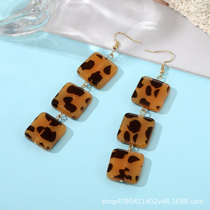 Fashionable Drop Earrings Geometric Leopard Print Sunflower Glass Bead Design Party Jewelry Women's <b>Accessories</b> - Product Image 3