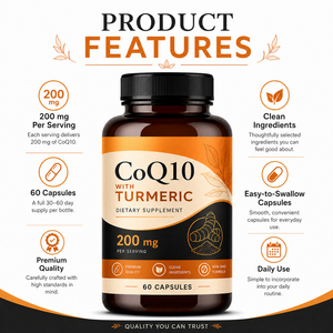 Complément alimentaire végétalien pour adultes à base de coenzyme Q10 OEM avec extrait de curcuma, Ubiquinol, 60 capsules, bienfaits antioxydants, soutien énergétique et immunitaire - Product Image 4