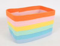 Panier de rangement rectangulaire pliable en corde de coton tressée à rayures arc-en-ciel, écologique, avec poignées, pour jouets d'enfants, vêtements, chambre d'enfant, salon