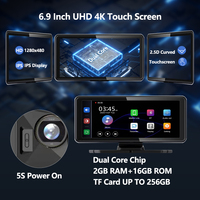 6.86 ''Portable sans fil Apple Carplay Android Auto Navigation 4K enregistrement affichage Carplay écran tactile moniteur de voiture ZC08 + 128G
