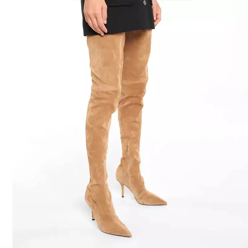 OEM/DOM-botas para mujer por encima de la rodilla con tacón fino de ante, a la moda, talla grande US 11