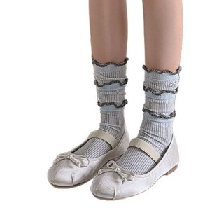 Calcetines de algodón con encaje de estilo coreano para mujer, calcetines hasta media pantorrilla transpirables, calcetines holgados de princesa, blancos, grises, azules, para jóvenes de 18 a 40 años - Product Image 4
