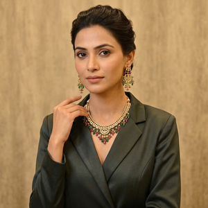 Collier ethnique de mariage exquis en or massif 22K/24K Maharani Gayatri Devi - Product Image 2