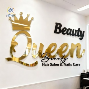 Enseigne commerciale d'intérieur, décoration de hall d'accueil d'entreprise, bureau, logo mural en acrylique doré, lettre en acrylique 3D pour salon de coiffure - Product Image 4