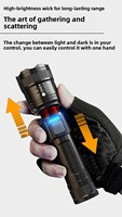 Lampe torche LED EDC extérieure étanche NIACONN SDT-0038, lumière puissante, zoom télescopique, ABS, batterie rechargeable, intensité réglable