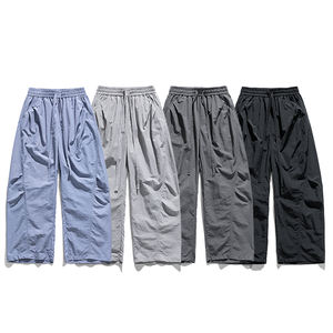 Customized logo Summer lazy wind Joker simple machete pants <b>elastic</b> waist <b>lace</b> loose profile casual pants men breathable cool - Product Image 1