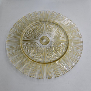 SMOOTH Wholesale Round Gold Radial Pattern Clear Wedding Glass Charger <b>Plates</b> For Dinner - Product Image 1
