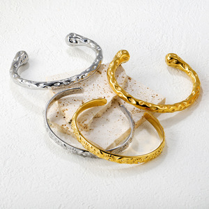 Stainless Steel Open <b>Bangle</b> Water Drop Pattern Women's Jewelry 18k Gold Plated <b>Bracelet</b> - Product Image 1