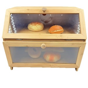 Boîte de rangement pour pain en bambou à double couche avec porte en verre pour utilisation sur table de cuisine 39x26x32cm - Product Image 2