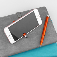 Stylo publicitaire multifonctionnel 3-en-1 en plastique avec support de téléphone, encre bleue, pointe gel 0,5 mm, logo personnalisé, pour bureau et école, noir