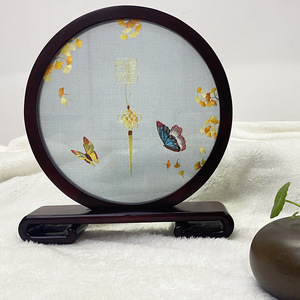 Suzhou Embroidery Double Sided <b>Screen</b> Butterfly Flower Design Ruyi Stand Chinese Style <b>Decorative</b> Table Ornament Handcrafted - Product Image 4