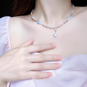 <b>Light</b> Luxury Baroque <b>Stars</b> and Moon Necklace for Girls Natural Night Sky Strolling Towards the Clouds Pearl Pendants & Charms - Product Image 4