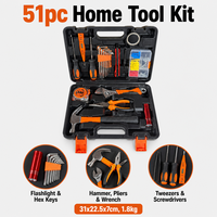 Ensemble d'outils pour la maison OEM de 51 pièces, acier à haute teneur en carbone, kit de réparation manuel, boîte à outils portable, tournevis, clés, pinces, étui rigide