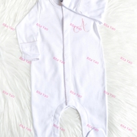 Ensemble bonnet et barboteuse pour nouveau-né, broderie personnalisée, coton vierge, barboteuse pour bébé, bordure picot, tenue de sortie d'hôpital pour bébé, vente chaude 2026