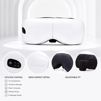 Masque de massage oculaire avec compression d'air, compresse chaude, vibration et musique, appareil de soin des yeux rechargeable blanc