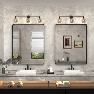 Espejo con marco de Metal para pared de baño, espejo con marco de aluminio negro rectangular AAH serie personalizada para Hotel, venta al por mayor, para apartamentos