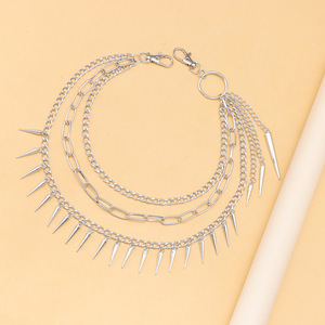 Stylish Multi Layer Spiked Metal Pants <b>Chain</b> For Hip Hop Casual Wear Zinc Alloy Waist <b>Chain</b> White K - Product Image 4