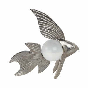 Scultura moderna di pesce con perla per decorazione di casa, bagno, ufficio, soggiorno. - Product Image 1