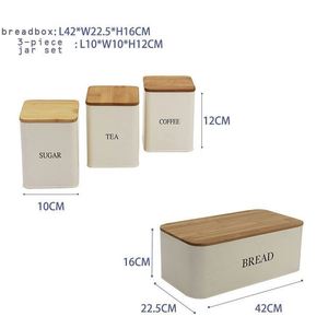Bamboo Cutting Board Lid Kitchen Bread Bin <b>Box</b> With 3- Piece Sugar <b>Tea</b> Coffee Containers Sets - Product Image 3