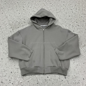 Hoodie personnalisé en coton à épaules tombantes, style essentiel Y2K, épais (400 g/m²), avec fermeture éclair et effet vieilli – Fabricant - Product Image 2