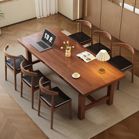 Mesa de estudio grande de madera maciza para oficina en color nogal engrosada y ensanchada, para varias personas, hogar, sala de estar, oficina, escritorio de ordenador