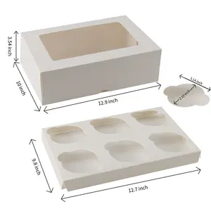 个性化食品级纸杯蛋糕盒白色牛皮纸烘焙盒，带插入物和展示窗，适合6个纸杯蛋糕或松饼