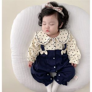 Combinaison en coton pour bébé fille nouveau-né, adorable ensemble deux pièces à col Peter Pan, fermeture pull-over, manches longues, vêtements <span class=keywords><strong>de</strong></span> printemps et d'automne pour grimper - Product Image 2