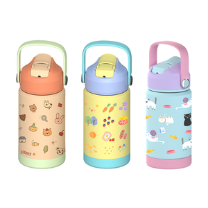 12盎司不锈钢儿童水瓶吸管饮用儿童双酚a免费儿童饮用学校可爱图案水瓶 - Product Image 1