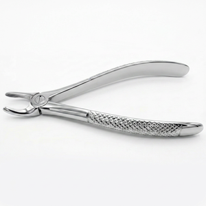 Forceps d'extraction dentaire pédiatrique ergonomique manuel de petite taille à bec de baïonnette avec poignée texturée pour molaires supérieures en acier inoxydable - Product Image 1
