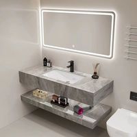 Comptoir de salle de bain en pierre frittée étanche avec miroir intelligent, surface solide, lavabo moderne, vente en gros d'usine