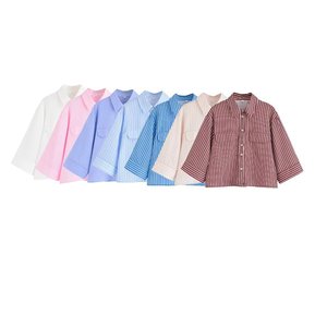 Chemise rayée ample à manches courtes pour <span class=keywords><strong>femme</strong></span>, nouvelle collection été, vente en gros - Product Image 1