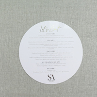 Definición Restaurante Popular Forma redonda Espesor 2mm Acrílico blanco Tarjeta de menú de invitados para fiesta de eventos