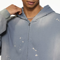 Sweat à capuche zippé vintage délavé à l'acide 420g pour homme, coupe oversize, effet éclaboussures blanchies, logo personnalisé, streetwear vieilli