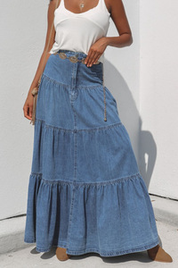 <span class=keywords><strong>Gonna</strong></span> Lunga Estiva Sexy e Casual in Denim Vintage a <span class=keywords><strong>Vita</strong></span> <span class=keywords><strong>Bassa</strong></span> per Donne, Stile Europeo e Americano, Versatile per Vacanze - Product Image 5