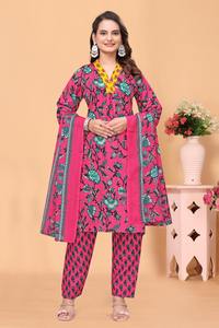 Conjunto de kurta rosa con estampado mágico para mujer, tela ecológica, diseño con cuello en V, compra al por mayor, Kiran Nexus, tallas S a 3XL - Product Image 3