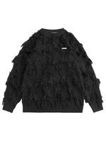 Pull en maille épaisse 100 % coton, surdimensionné, déchiré, avec franges et pompons, blanc uni, de luxe, avec logo personnalisé, pour l'hiver