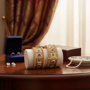 Openable <b>Bangles</b> <b>Set</b> <b>Gold</b> Plated Pota Stone Fine Jewelry Collection - Product Image 3