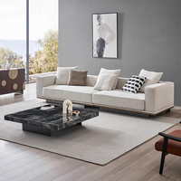 Canapé italien minimaliste Horizon une place 2025, structure en bois, rembourrage en éponge, tissu coton-lin, design linéaire personnalisable
