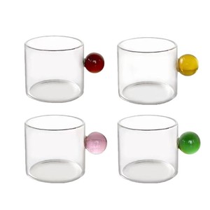 Kreative kleine süße kleine Milch becher Glas Kaffeetasse mit Farbe runder Griff Mini klare Tasse mit farbigem Kugel griff - Product Image 4