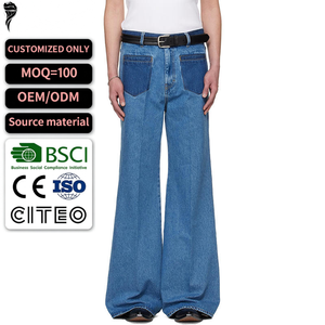 Pantalon en jean vintage délavé coupe slim évasée en coton avec logo personnalisé - Product Image 1