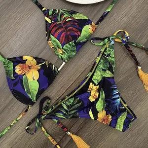2021 Brazilië Tweedelige Badpak Dames Gedrukt Badmode Sexy Driehoek Retro Bikini Beachwear