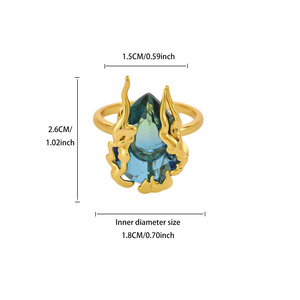 Anillo de zirconio con degradado de llama chapado en oro de 18 quilates, anillo de dedo ajustable abierto con gema de color, joyería de acero inoxidable para mujer - Product Image 6