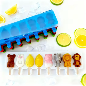 Moule à glace en silicone à 8 cavités en forme de fruits et d'animaux, facile à démouler, pour la fabrication de bâtonnets glacés faits maison de qualité alimentaire - Product Image 2