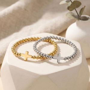 Ensemble <span class=keywords><strong>de</strong></span> bijoux pour couples Go2boho, bracelet promesse au petit doigt, charme croix, perles plaquées or, bracelet élastique, cadeau <span class=keywords><strong>de</strong></span> la Saint-Valentin - Product Image 1