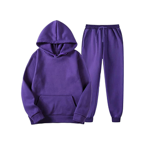 ชุดวอร์มผ้าฟลีซแบบ unisex เสื้อฮู้ด กางเกงจ็อกเกอร์ สีพื้นลำลอง ชุดกีฬา สีตามสั่ง - Product Image 1